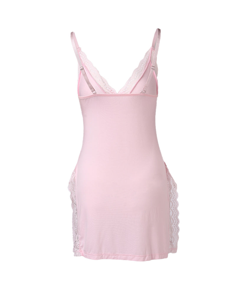 Camisón de tirantes de modal con encaje sexy y abertura lateral para mujer