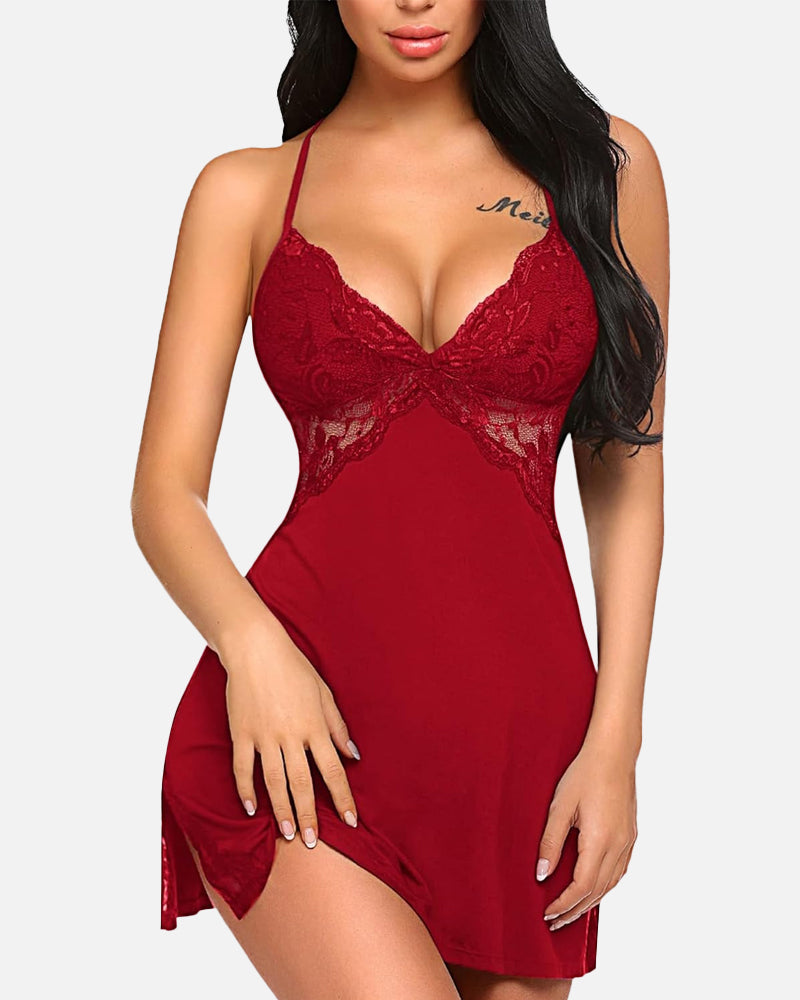 Lace Slit Nightdress Babydoll Teddy Lingerie