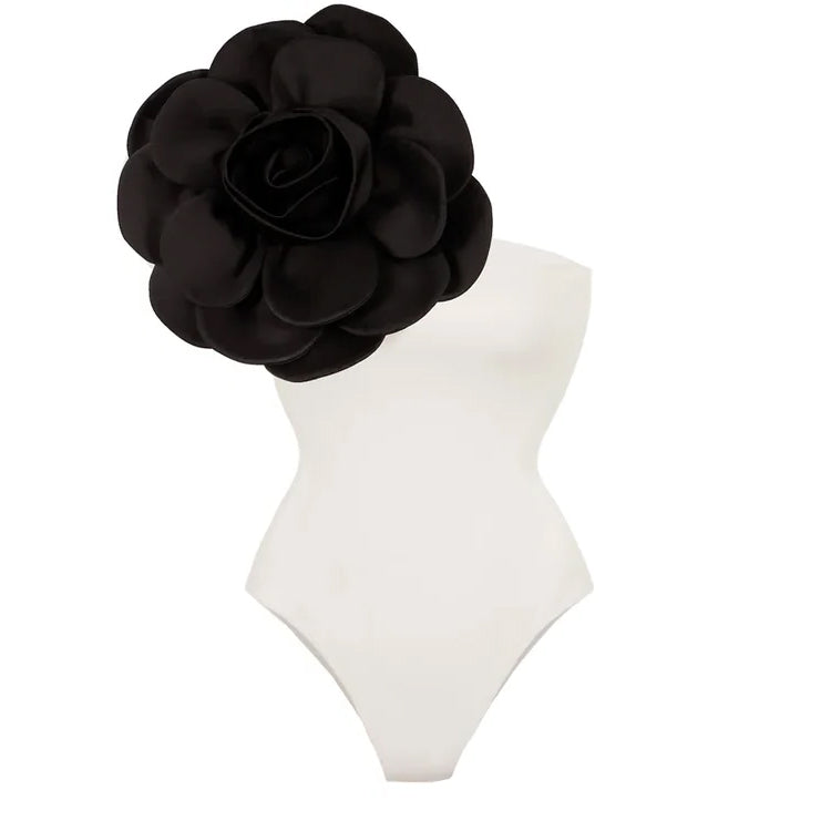 Traje de baño de una pieza con un hombro y falda de flor 3D