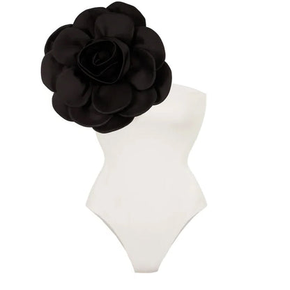 Traje de baño de una pieza con un hombro y falda de flor 3D