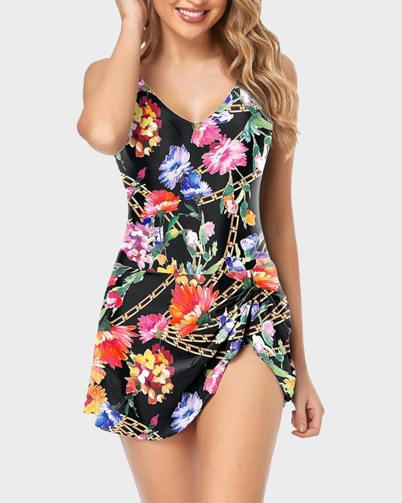 Traje de baño de una pieza para mujer con control de abdomen, ajuste slim y talla grande