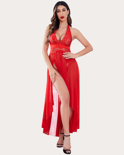 Vestido de malla de encaje con escote en V profundo