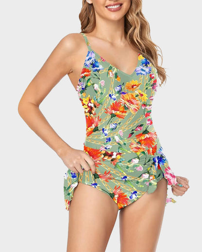 Traje de baño de una pieza para mujer con control de abdomen, ajuste slim y talla grande