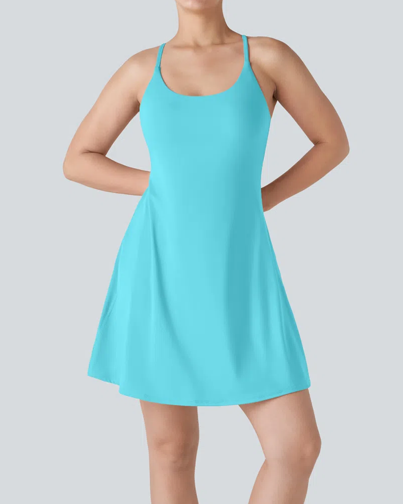 Women's Casual Solid Color Sleeveless Sports Dress with Pocket Shorts