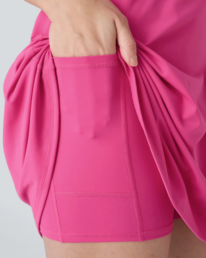 Women's Casual Solid Color Sleeveless Sports Dress with Pocket Shorts