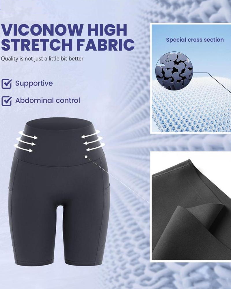 Women's High Waisted Yoga Shorts Tummy Control Casual Elastic Waistband Pockets Plus Size Sports Shorts