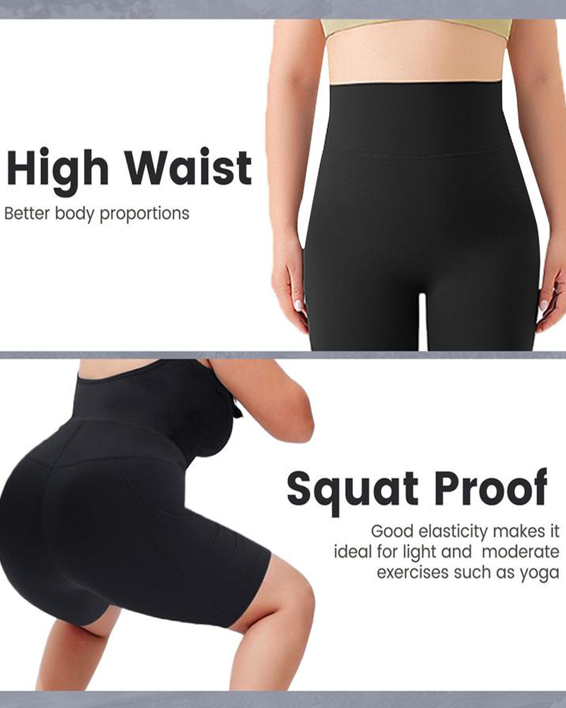 Women's High Waisted Yoga Shorts Tummy Control Casual Elastic Waistband Pockets Plus Size Sports Shorts