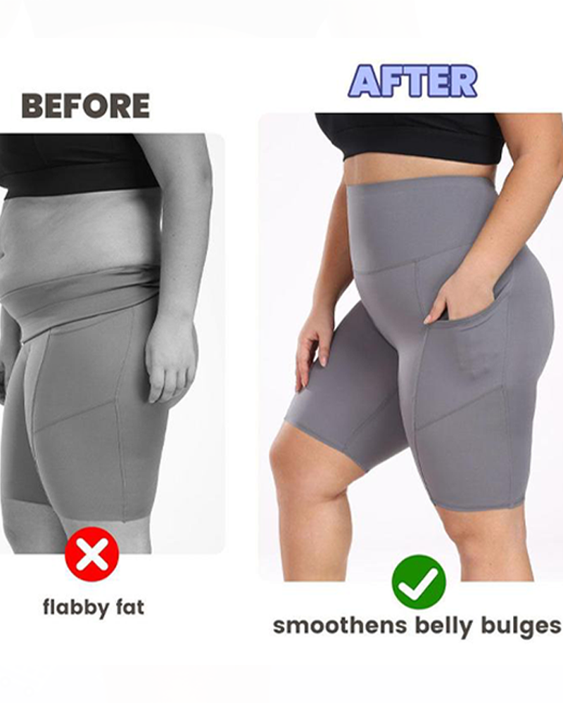 Women's High Waisted Yoga Shorts Tummy Control Casual Elastic Waistband Pockets Plus Size Sports Shorts