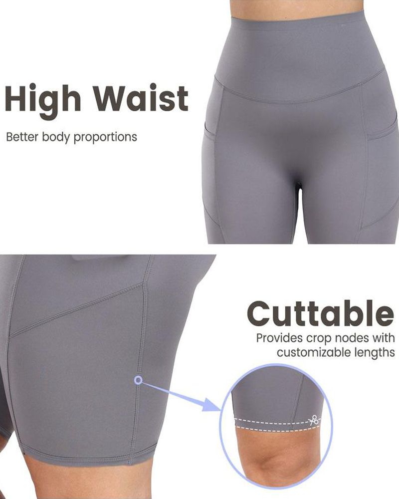 Shorts deportivos de yoga para mujer, control de abdomen, cintura alta, casuales, con banda elástica y bolsillos, talla grande