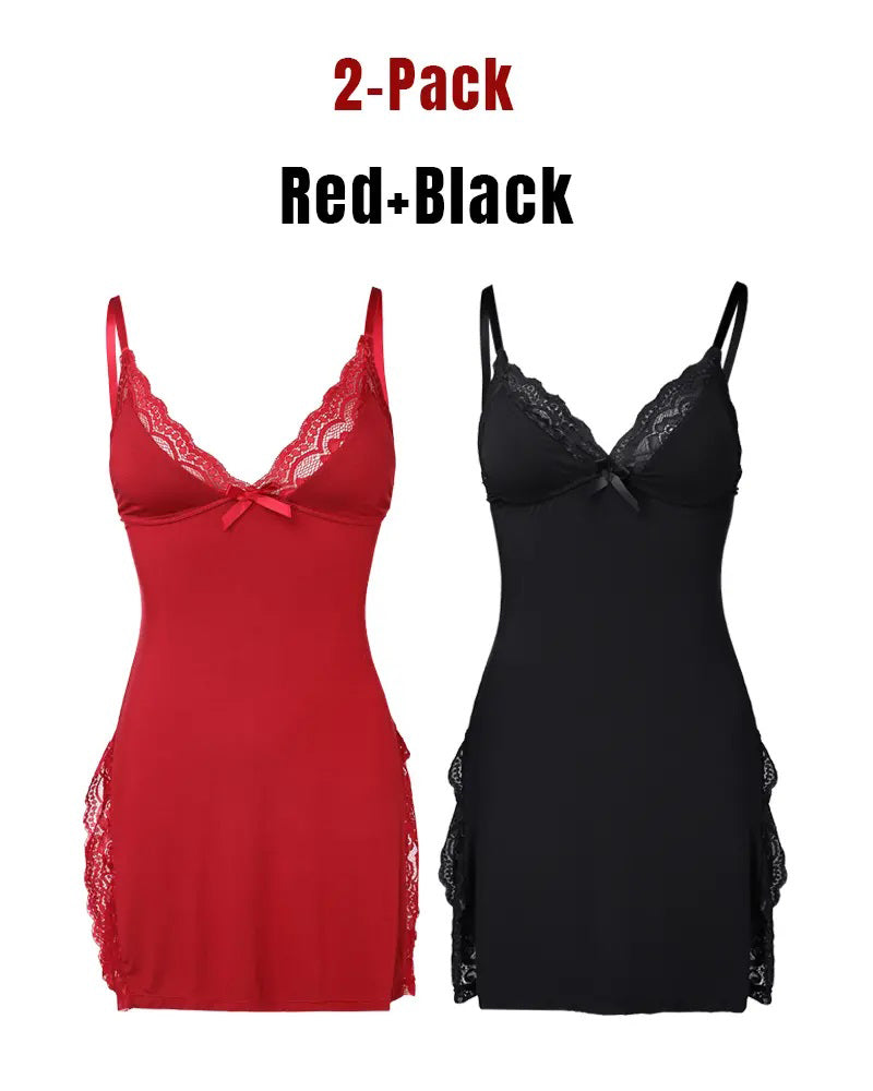 Camisón de tirantes de modal con encaje sexy y abertura lateral para mujer