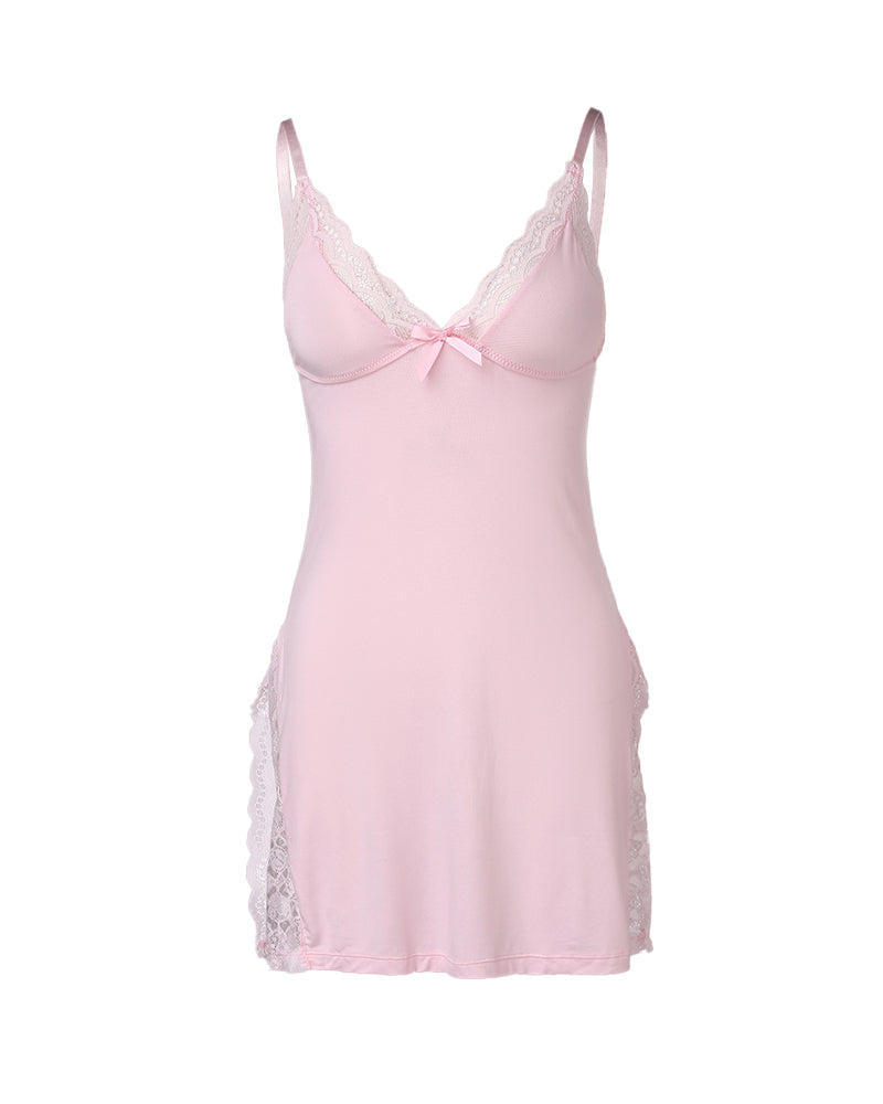 Camisón de tirantes de modal con encaje sexy y abertura lateral para mujer