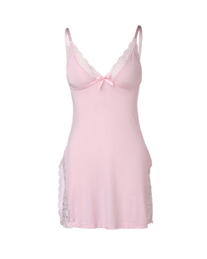 Camisón de tirantes de modal con encaje sexy y abertura lateral para mujer
