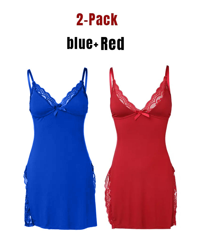 Camisón de tirantes de modal con encaje sexy y abertura lateral para mujer