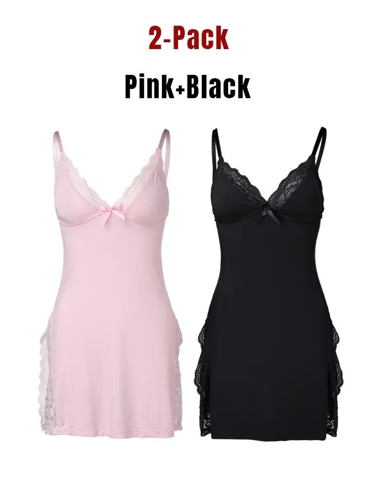Camisón de tirantes de modal con encaje sexy y abertura lateral para mujer