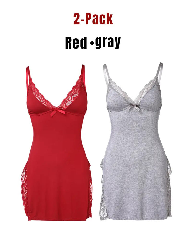 Camisón de tirantes de modal con encaje sexy y abertura lateral para mujer