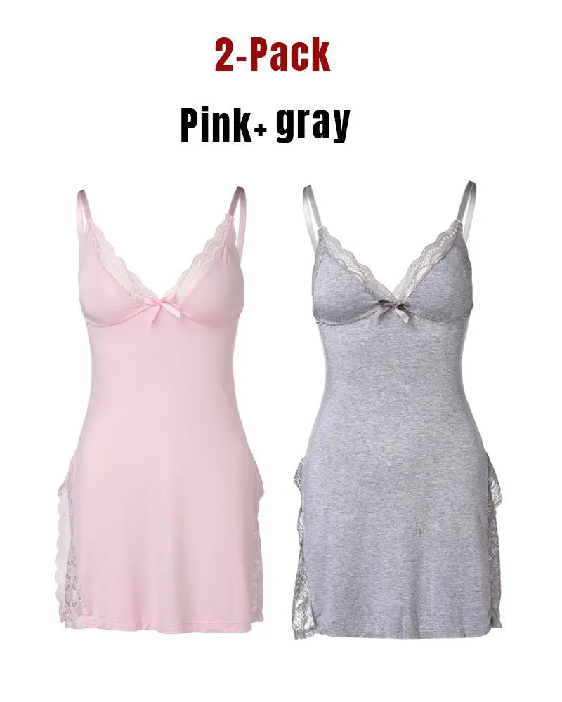 Camisón de tirantes de modal con encaje sexy y abertura lateral para mujer