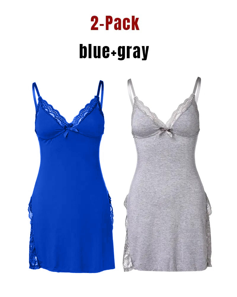 Camisón de tirantes de modal con encaje sexy y abertura lateral para mujer