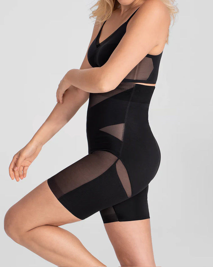 Shorts transpirables moldeadores de abdomen con malla de doble capa y cintura alta