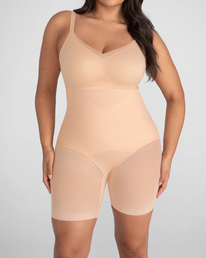 Shorts transpirables moldeadores de abdomen con malla de doble capa y cintura alta