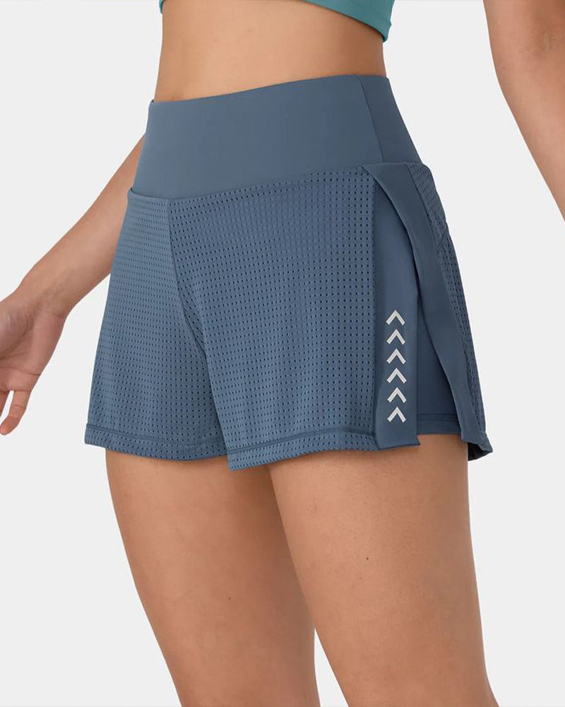 Summer High Waist Yoga Fitness Sports Shorts with Side Slits and Pockets, Breathable and Stretchy