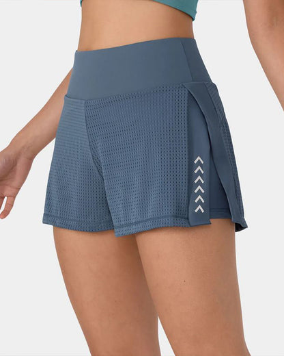 Shorts deportivos de yoga y fitness de verano, cintura alta, con aberturas laterales y bolsillos, transpirables y elásticos