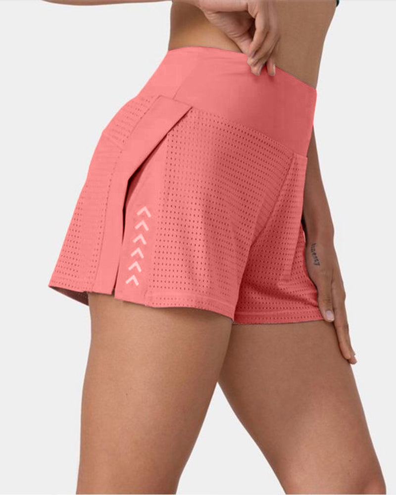 Summer High Waist Yoga Fitness Sports Shorts with Side Slits and Pockets, Breathable and Stretchy