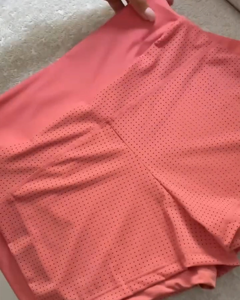 Summer High Waist Yoga Fitness Sports Shorts with Side Slits and Pockets, Breathable and Stretchy