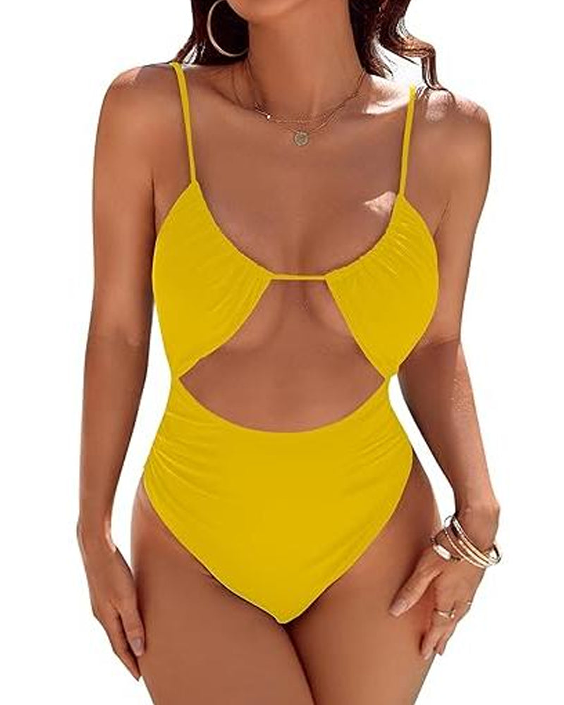Traje de baño de una pieza para mujer, sexy, control de abdomen, color sólido