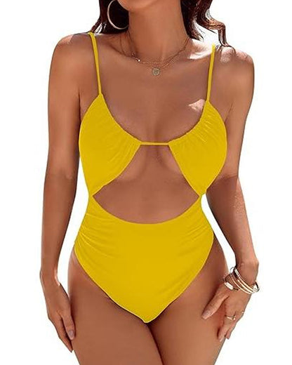 Traje de baño de una pieza para mujer, sexy, control de abdomen, color sólido