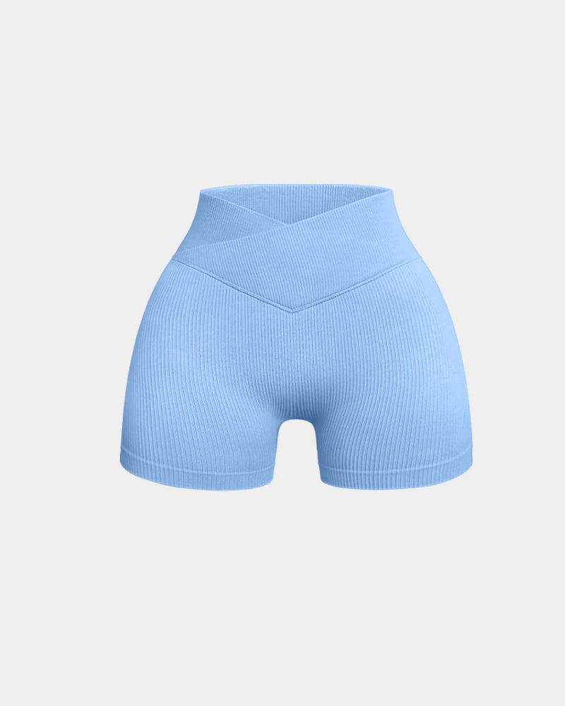 Solid Color Ribbed High Waist Slim Fit Yoga Sports Shorts