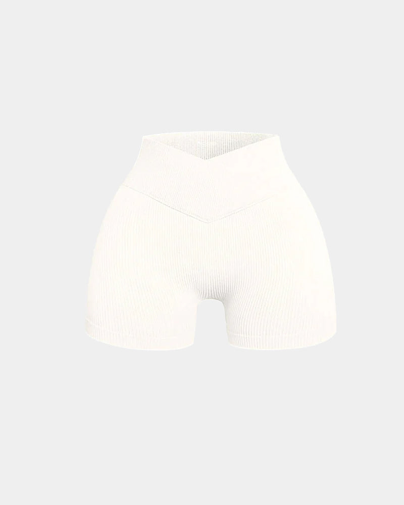 Solid Color Ribbed High Waist Slim Fit Yoga Sports Shorts