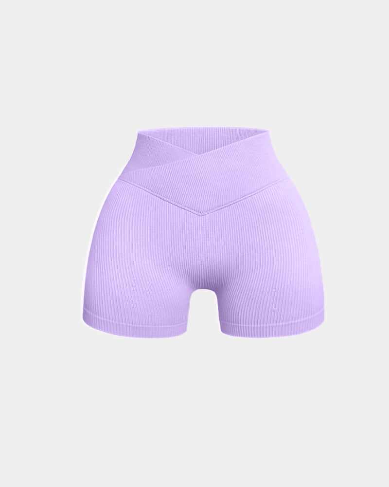 Solid Color Ribbed High Waist Slim Fit Yoga Sports Shorts