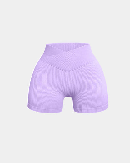 Shorts deportivos de yoga ajustados de cintura alta y canalé en color sólido