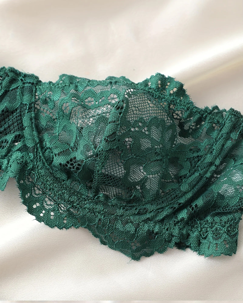 Conjunto de ropa interior femenina sexy de encaje floral, transpirable y cómodo