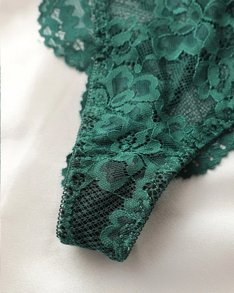 Conjunto de ropa interior femenina sexy de encaje floral, transpirable y cómodo