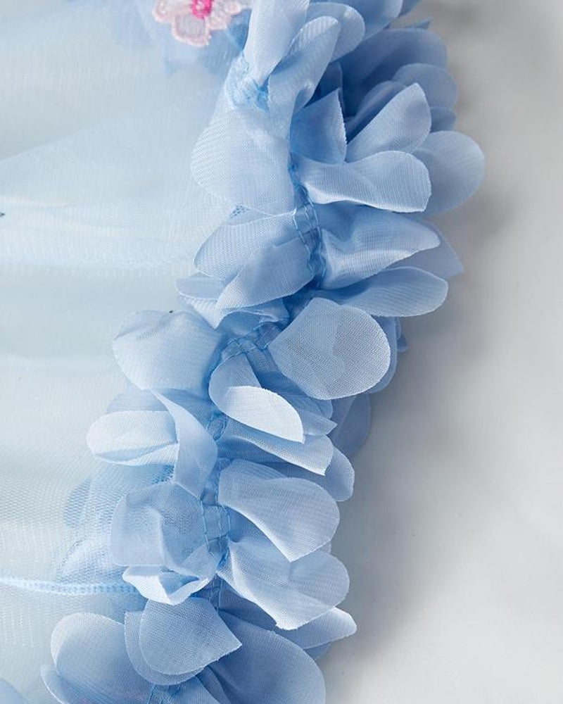 Vestido Sexy de Tirantes con Malla de Encaje Floral 3D Transparente