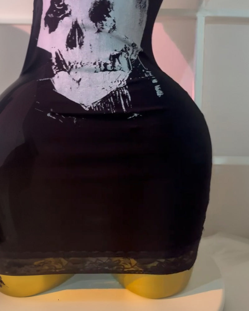 Vestido Sexy de Tirantes con Encaje Calavera Negra