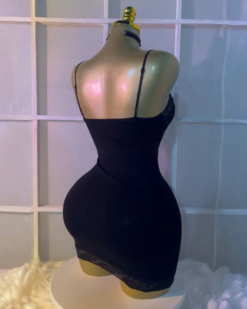 Vestido Sexy de Tirantes con Encaje Calavera Negra
