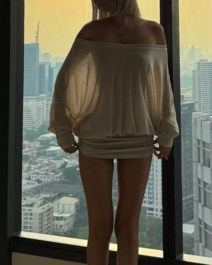 Minivestido fruncido de manga larga con hombros descubiertos para mujer, traje informal elegante y Sexy, ropa para fiesta y discoteca, primavera y verano