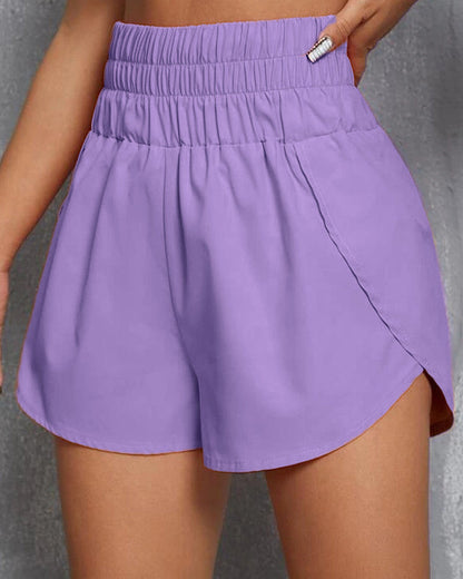 Pantalones cortos deportivos de cintura alta de color sólido para mujer, cómodos, elásticos y de secado rápido