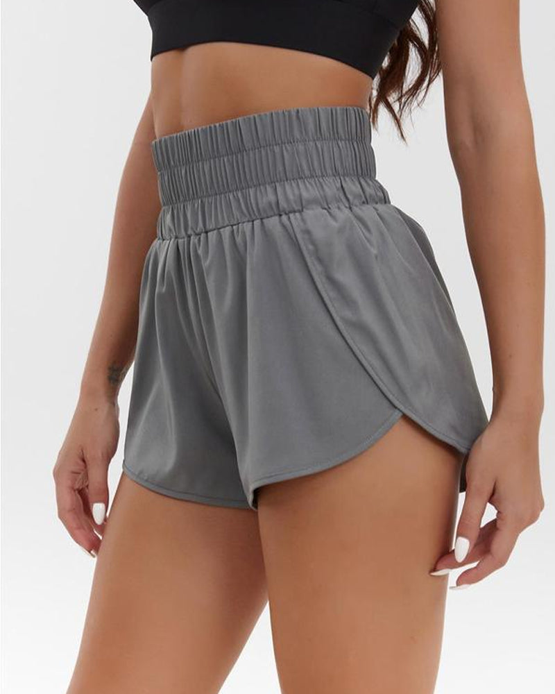 Pantalones cortos deportivos de cintura alta de color sólido para mujer, cómodos, elásticos y de secado rápido