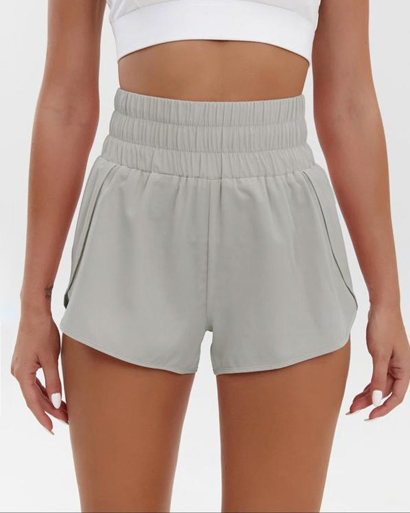Pantalones cortos deportivos de cintura alta de color sólido para mujer, cómodos, elásticos y de secado rápido