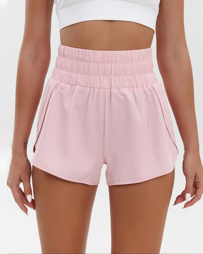 Pantalones cortos deportivos de cintura alta de color sólido para mujer, cómodos, elásticos y de secado rápido