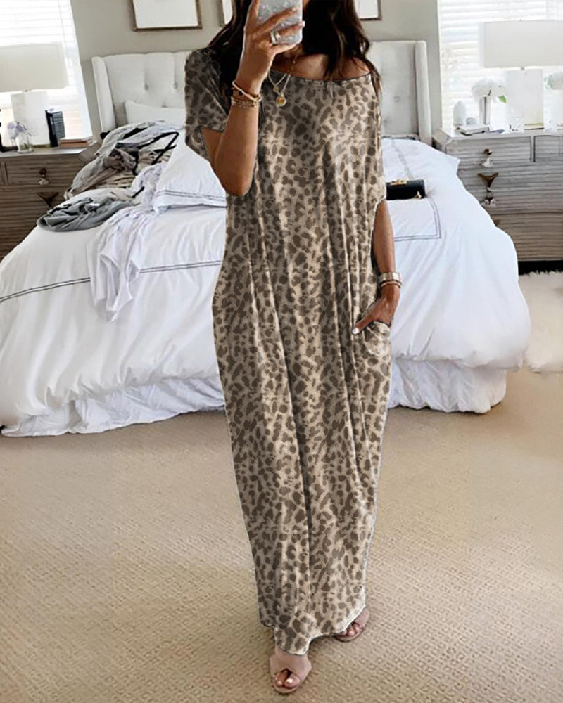 Vestido Casual Cómodo de Manga Corta de Color Sólido para Mujer