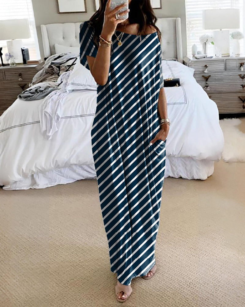 Vestido Casual Cómodo de Manga Corta de Color Sólido para Mujer