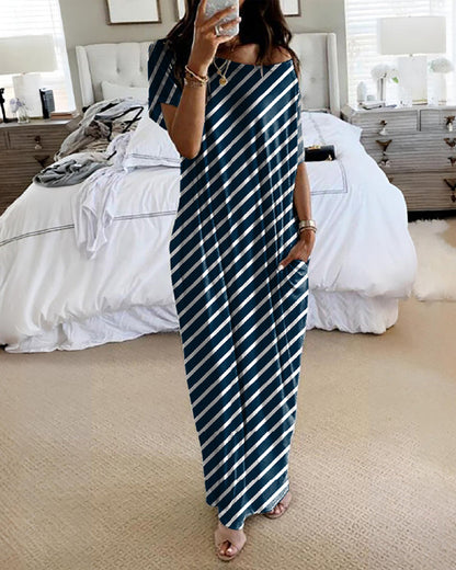 Vestido Casual Cómodo de Manga Corta de Color Sólido para Mujer