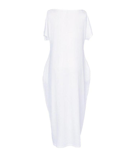 Vestido Casual Cómodo de Manga Corta de Color Sólido para Mujer