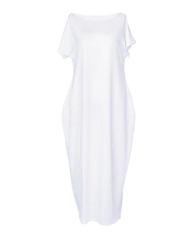 Vestido Casual Cómodo de Manga Corta de Color Sólido para Mujer