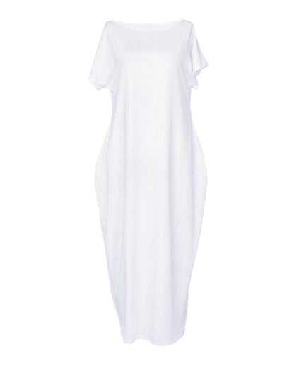 Vestido Casual Cómodo de Manga Corta de Color Sólido para Mujer