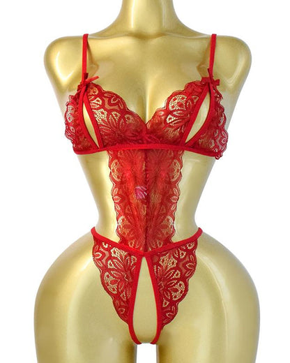 Pijama de una pieza sin espalda de encaje floral translúcido sexy para mujer